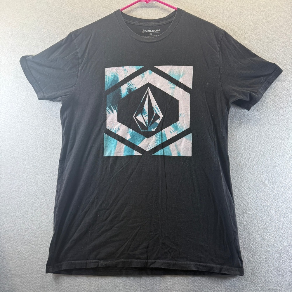 Volcom Mens Graphic Tee Black Short Sleeve Palm Stone Logo T-Shirt Large L
